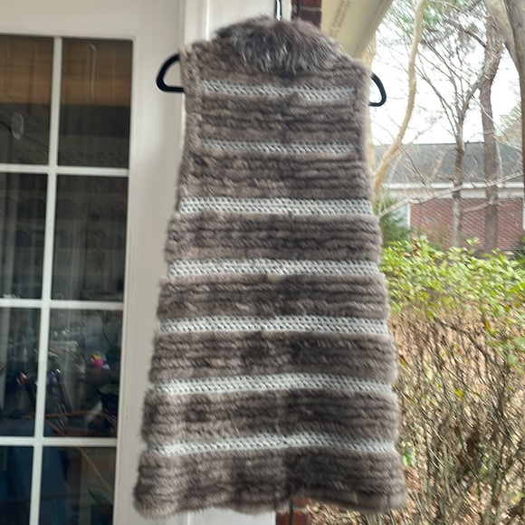 Belle Fare Chunky Knit Real Iris Mink Fur Silver Fox Collar Vest preowned - Picture 7 of 13